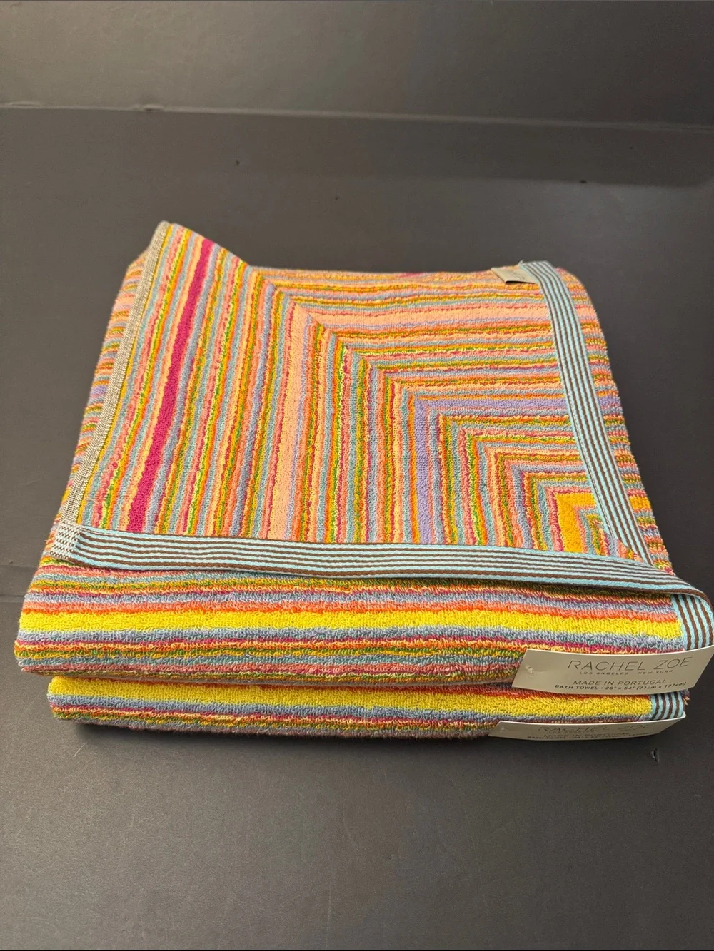 4pc RACHEL ZOE Rainbow Stripe Bath Towel Set - Made in Portugal - Multi